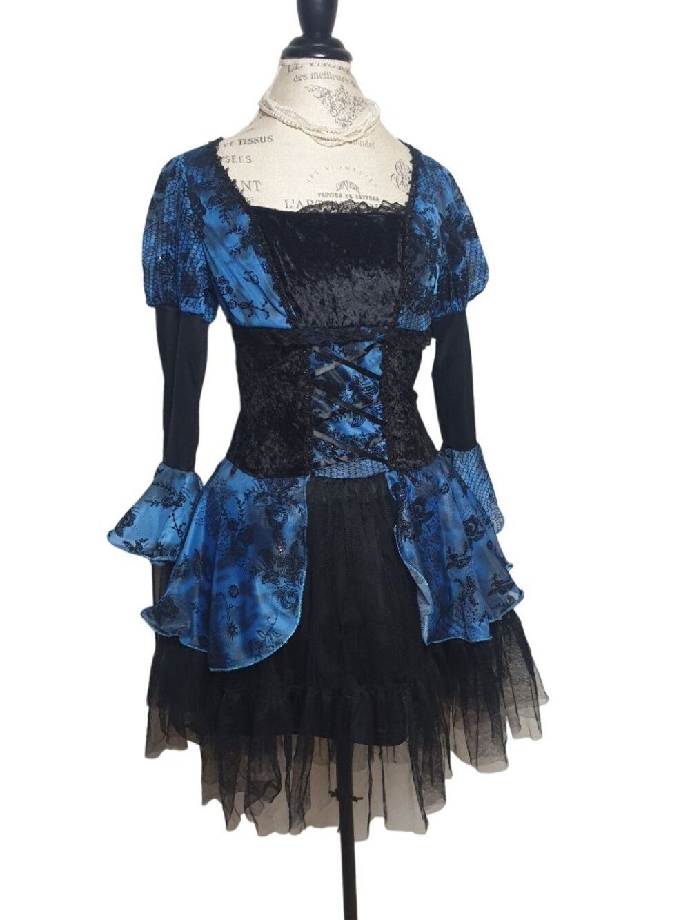 Womens S Gothic Renaissance Costume Corset Dress Medieval Bell Sleeves Tulle